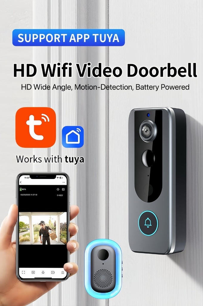 GuardianBell Pro - Sonnette vidéo Wi-Fi sans fil