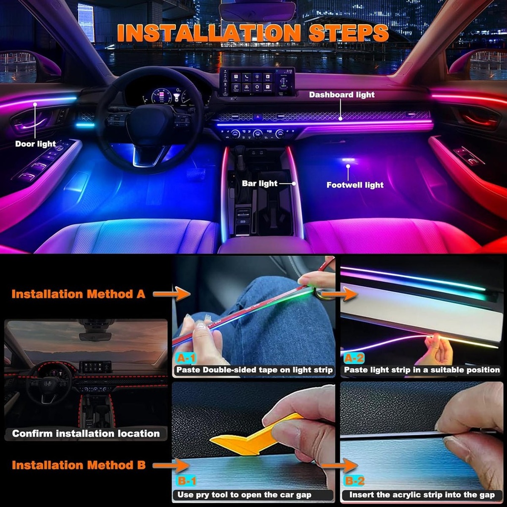 NeoFlow - Kit d'éclairage d'ambiance RGB pour voiture