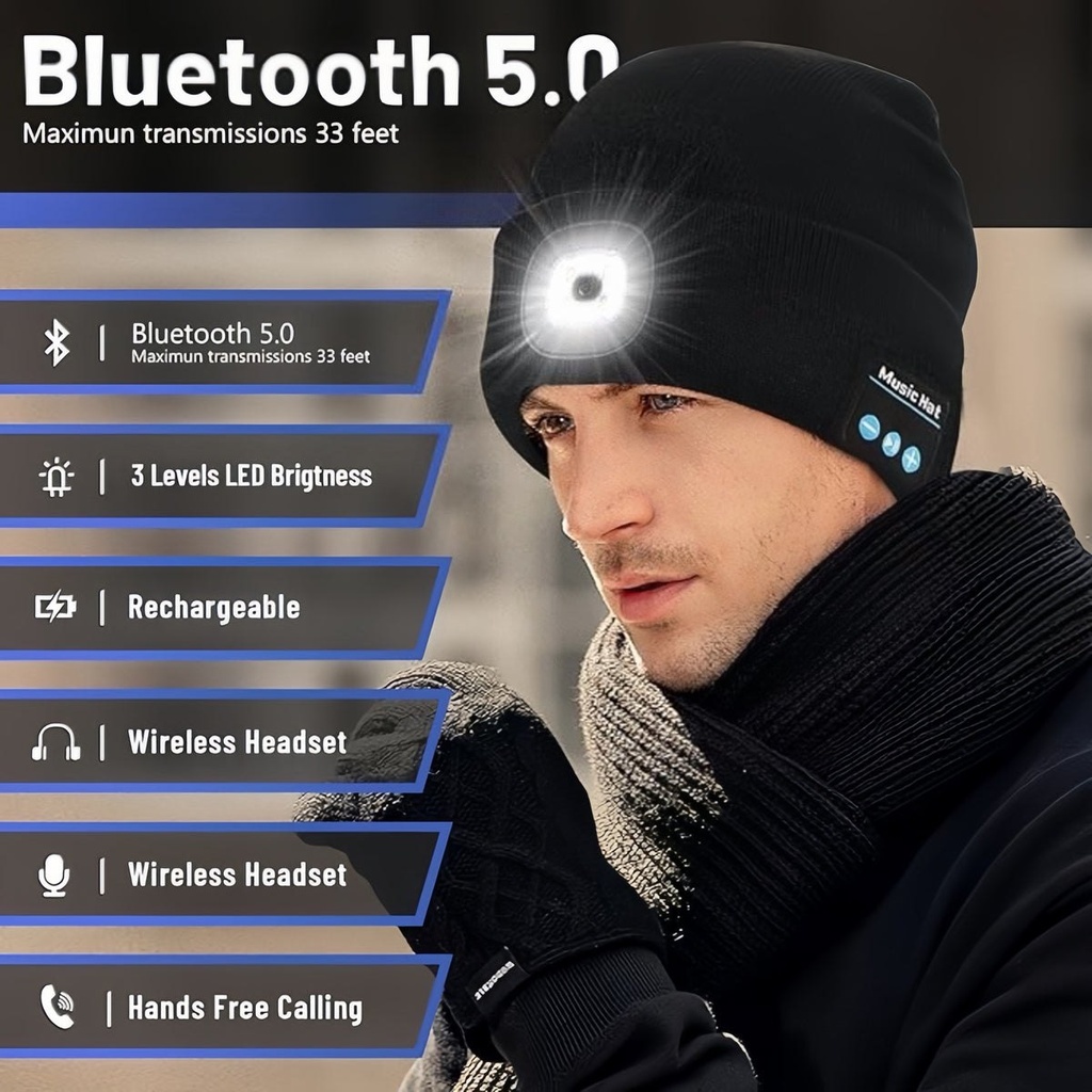 [RZ-112] Bonnet Bluetooth connecté avec lampe frontale