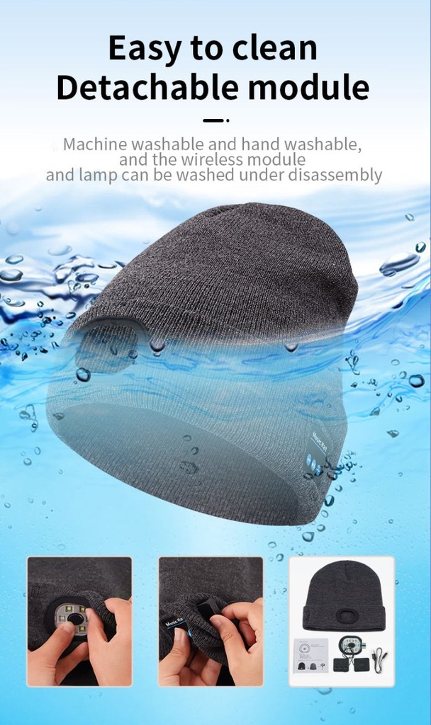 Bonnet Bluetooth connecté avec lampe frontale