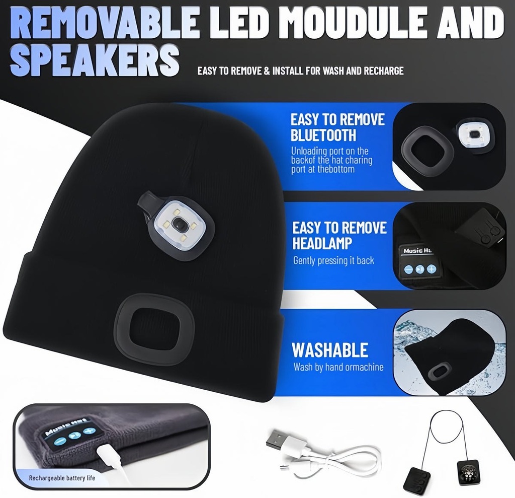 Bonnet Bluetooth connecté avec lampe frontale