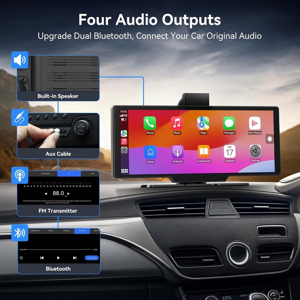 Carvera - Écran CarPlay 10,26" et dashcam 4K avant-arrière