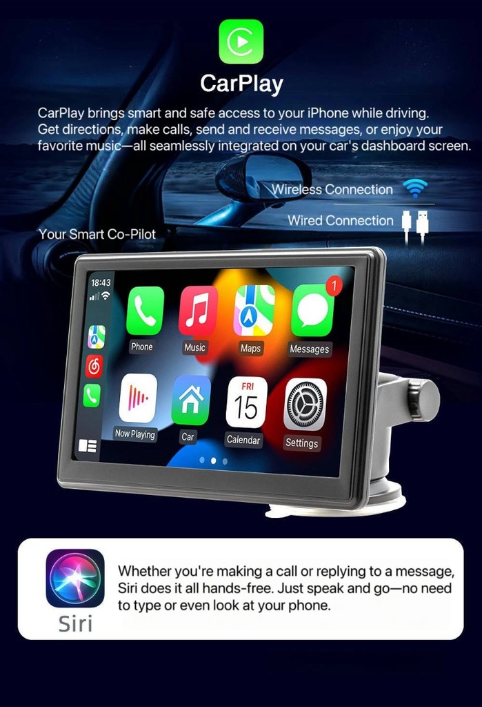 DriveSync 7 - Écran CarPlay et Android Auto sans fil