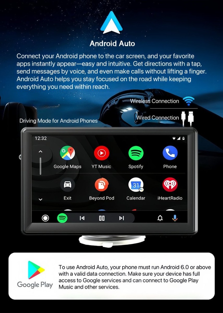 DriveSync 7 - Écran CarPlay et Android Auto sans fil