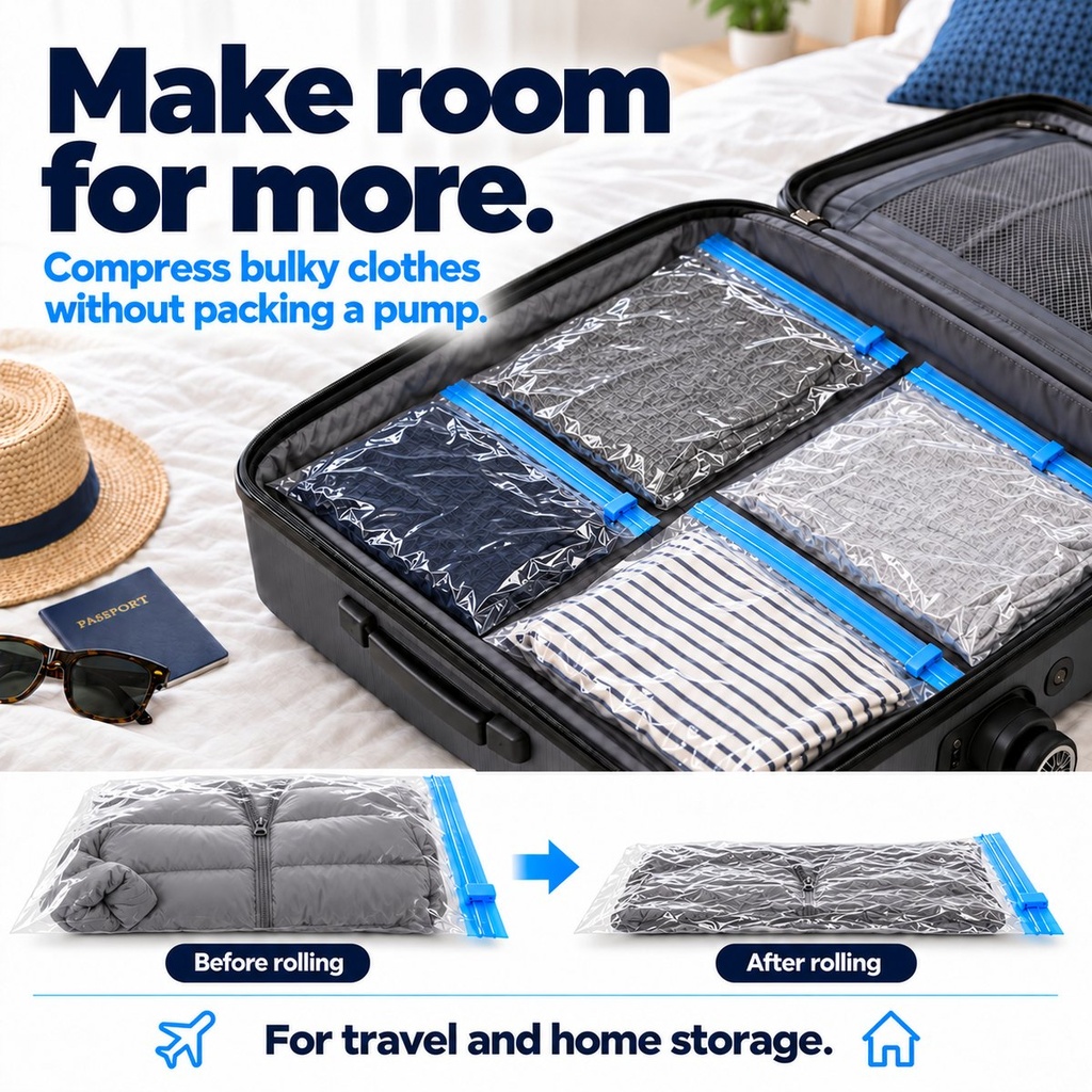 Roll & Pack - Sacs de compression sous vide sans pompe