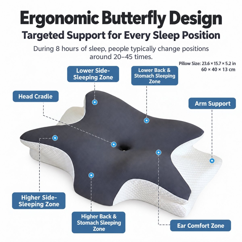 Oreiller papillon ergonomique à mémoire de forme