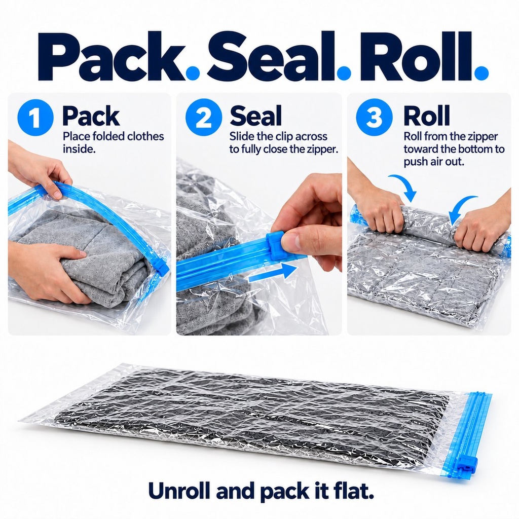 Roll & Pack - Sacs de compression sous vide sans pompe