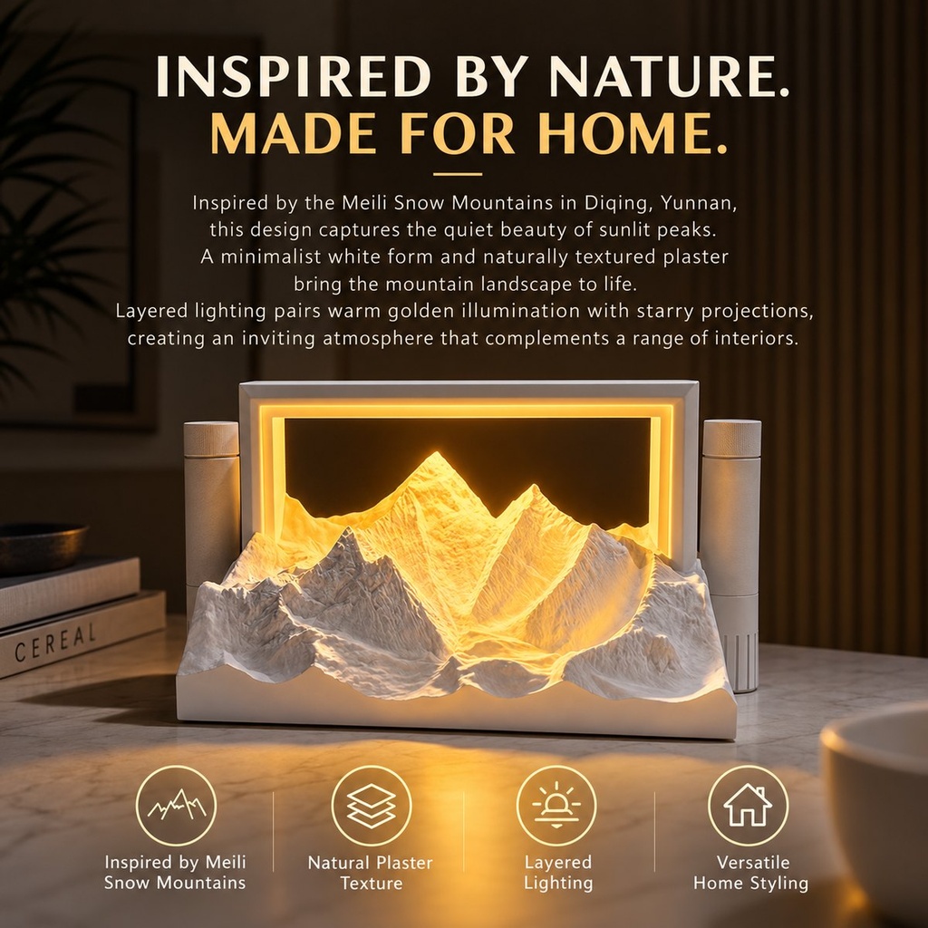 Lampe montagne 3 en 1, projection et pierre à parfum