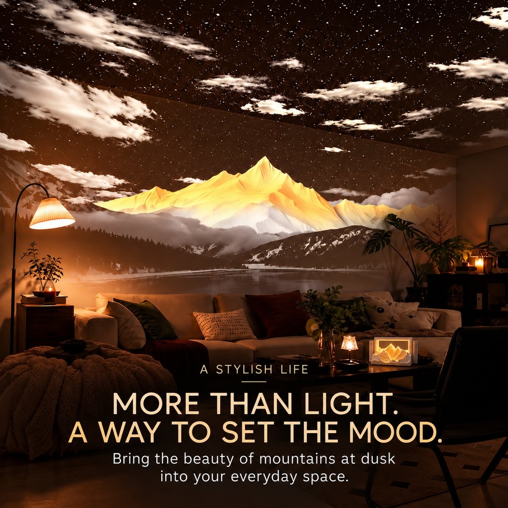 Lampe montagne 3 en 1, projection et pierre à parfum