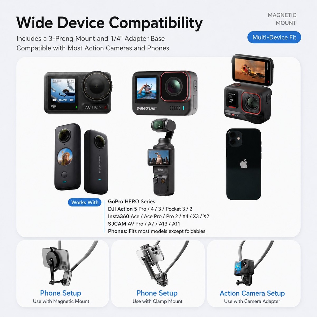[RZ-148] Varnelo - Support de cou 2 en 1 pour smartphone et caméra