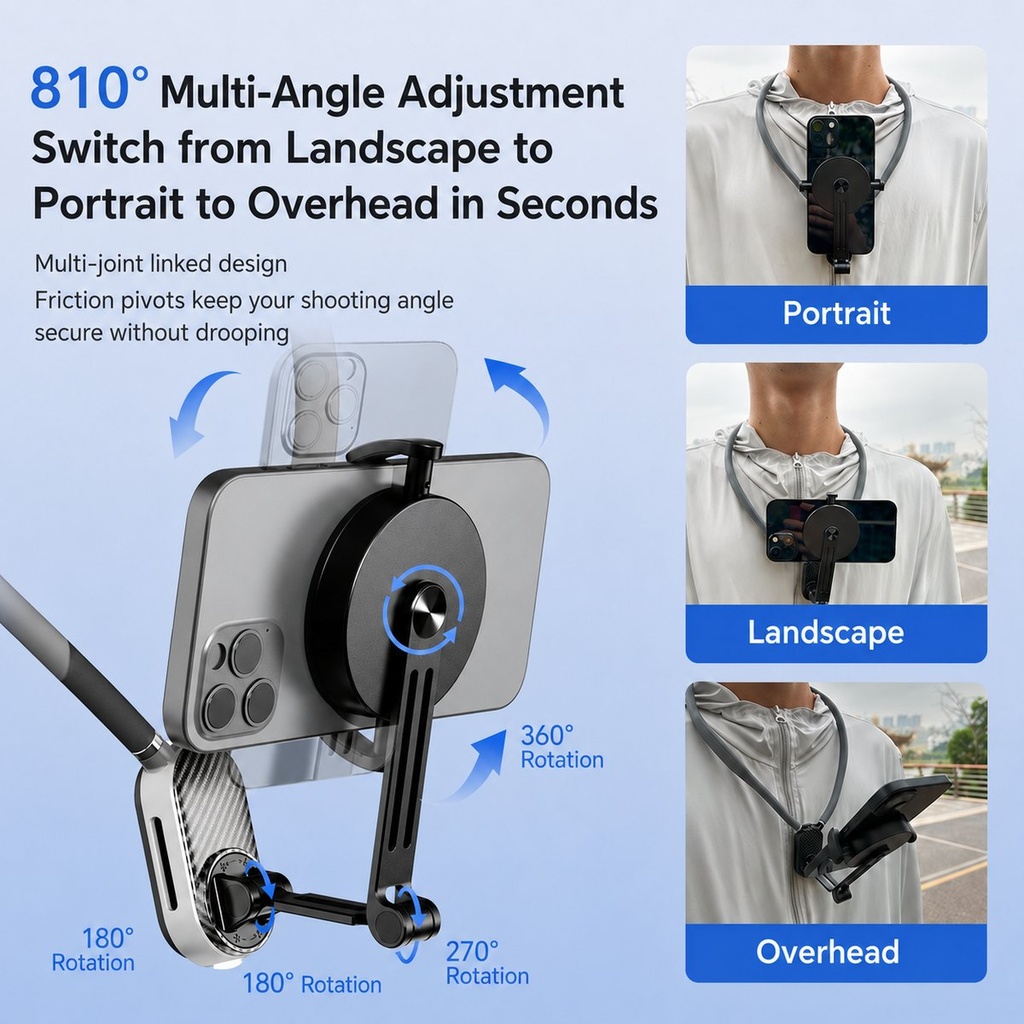 Varnelo - Support de cou 2 en 1 pour smartphone et caméra