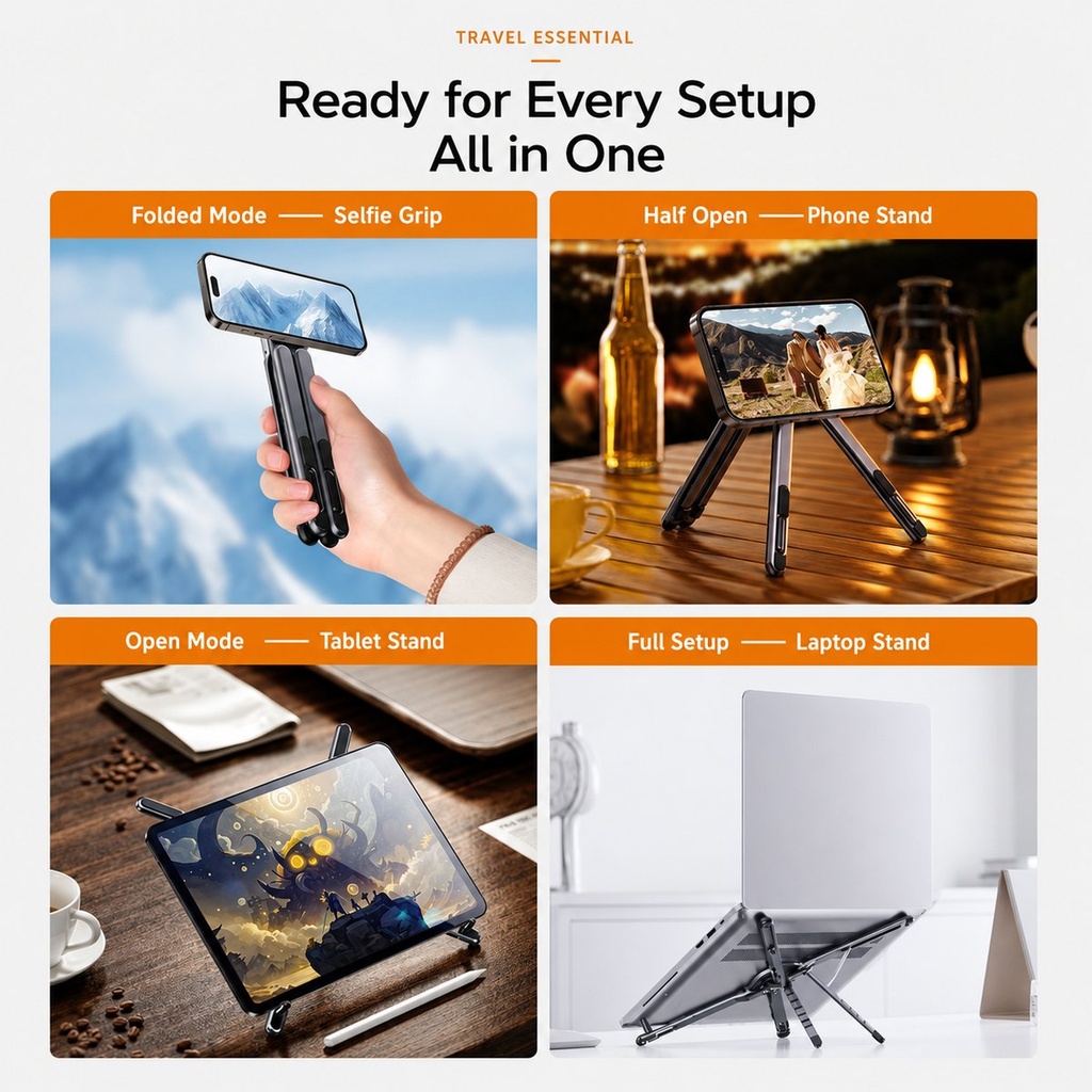 Support magnétique pliable 4 en 1 pour téléphone et laptop