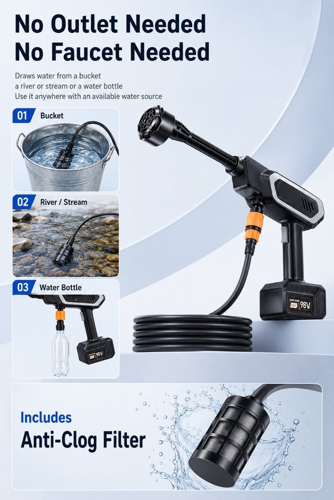 [RZ-137] AquaJet - Nettoyeur haute pression sans fil, batterie 7500mAh