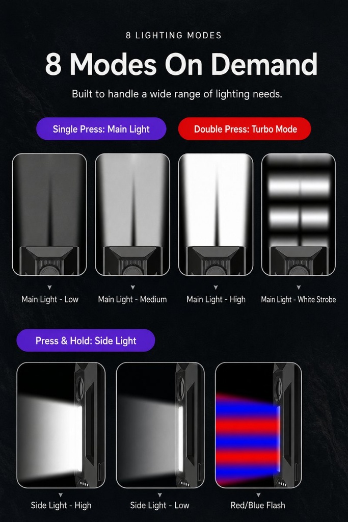 Lampe de poche EDC à clip et base magnétique, 8 modes