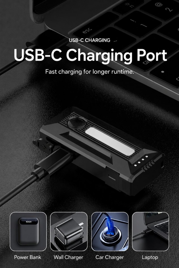 Lampe de poche EDC à clip et base magnétique, 8 modes