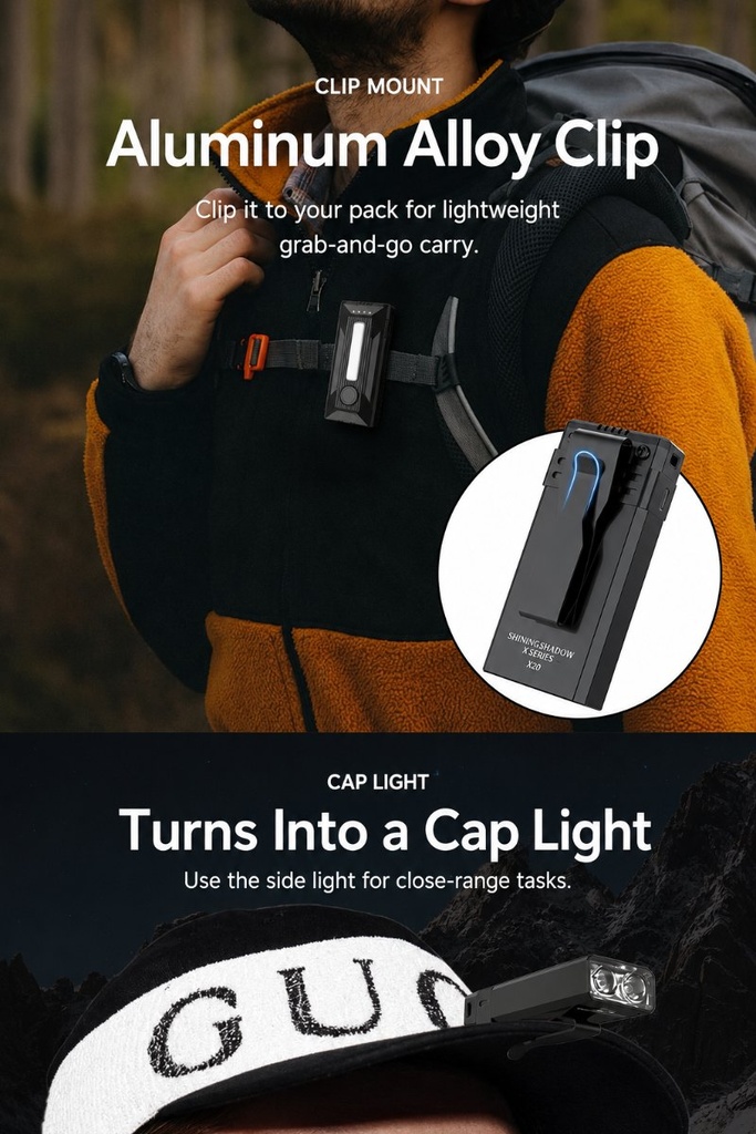Lampe de poche EDC à clip et base magnétique, 8 modes