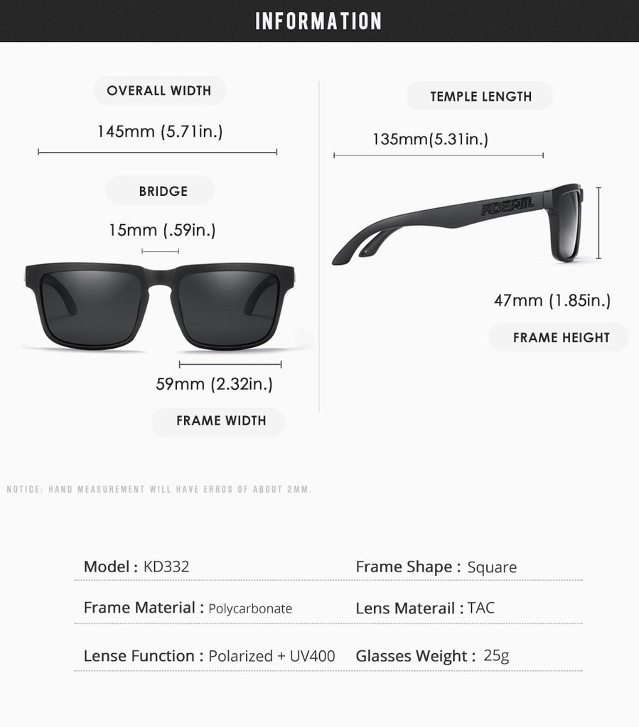 KDEAM - Lunettes de soleil polarisées unisexes UV400