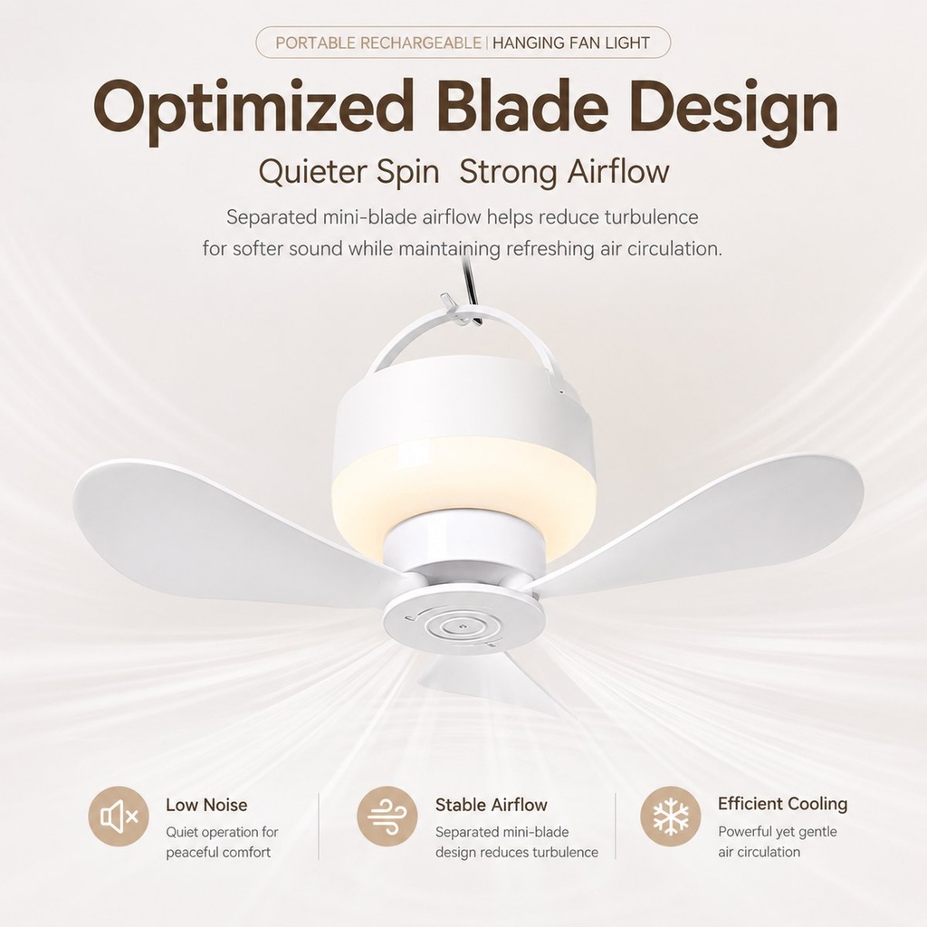 [RZ-132] Ventilateur suspendu rechargeable avec lumière intégrée