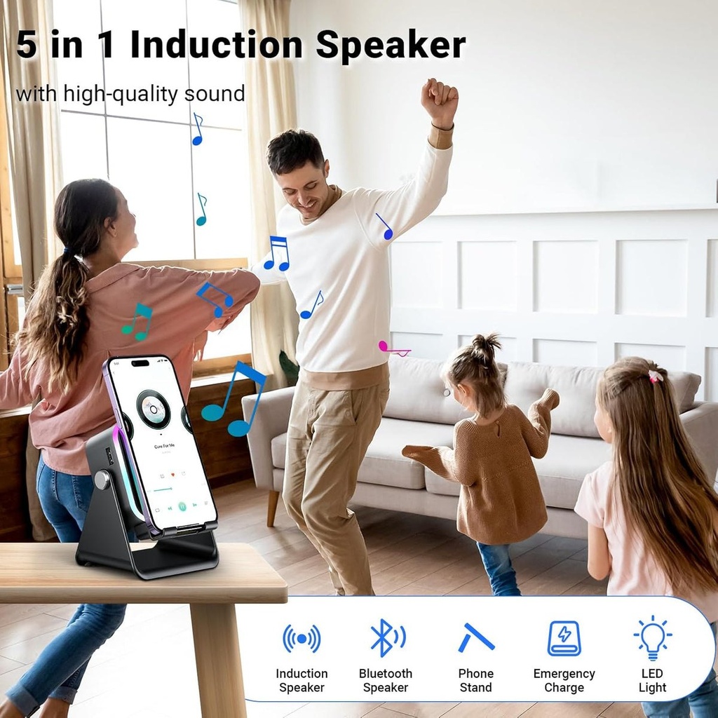 [RZ-130] Support téléphone 5 en 1 avec haut-parleur à induction