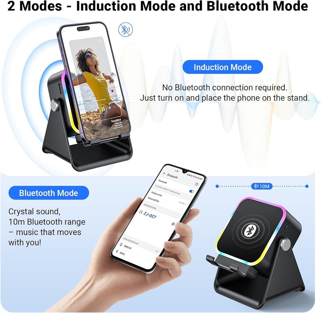 Support téléphone 5 en 1 avec haut-parleur à induction