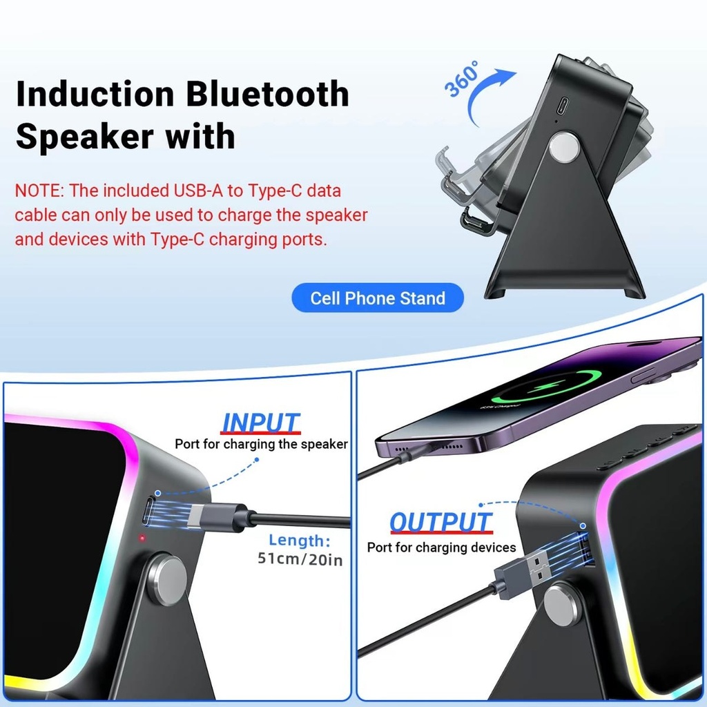 Support téléphone 5 en 1 avec haut-parleur à induction