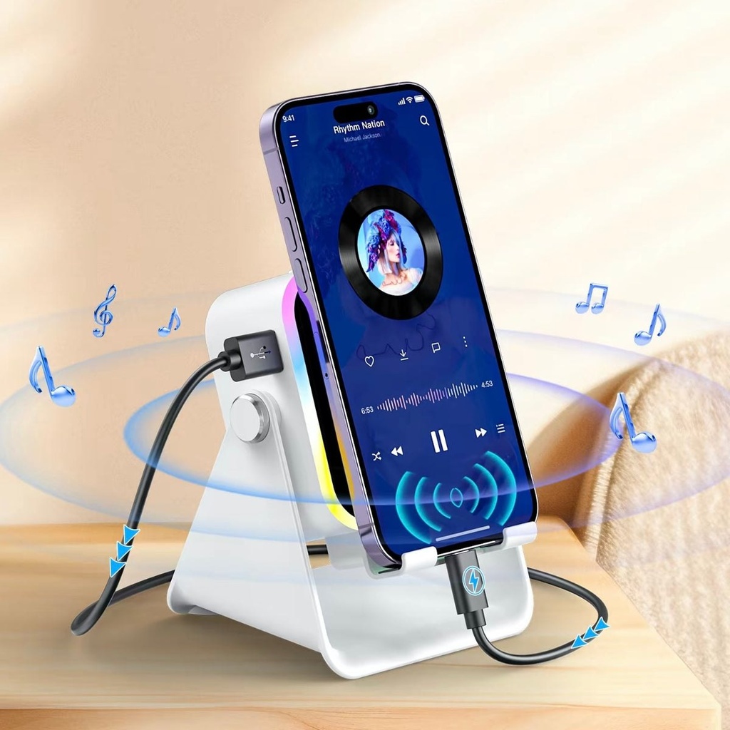 Support téléphone 5 en 1 avec haut-parleur à induction