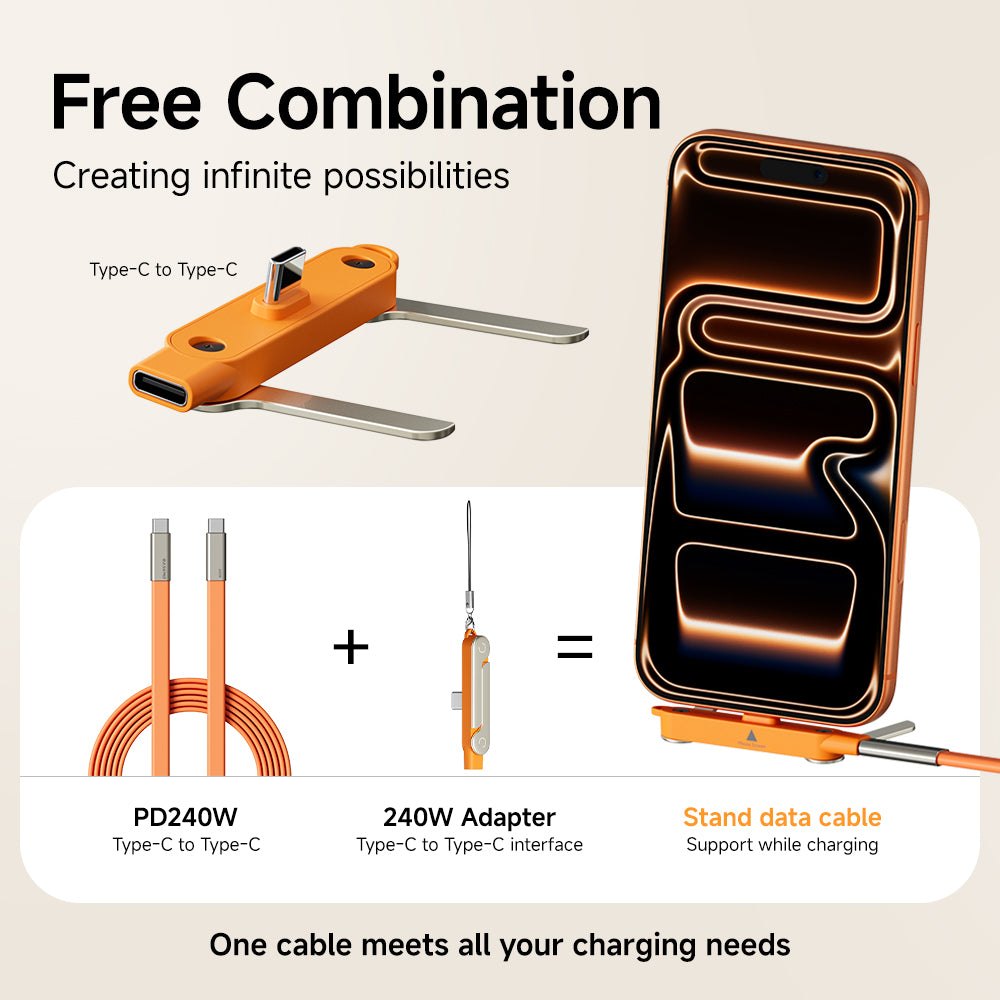 Basemo - Câble USB-C 240W avec support téléphone dissimulé