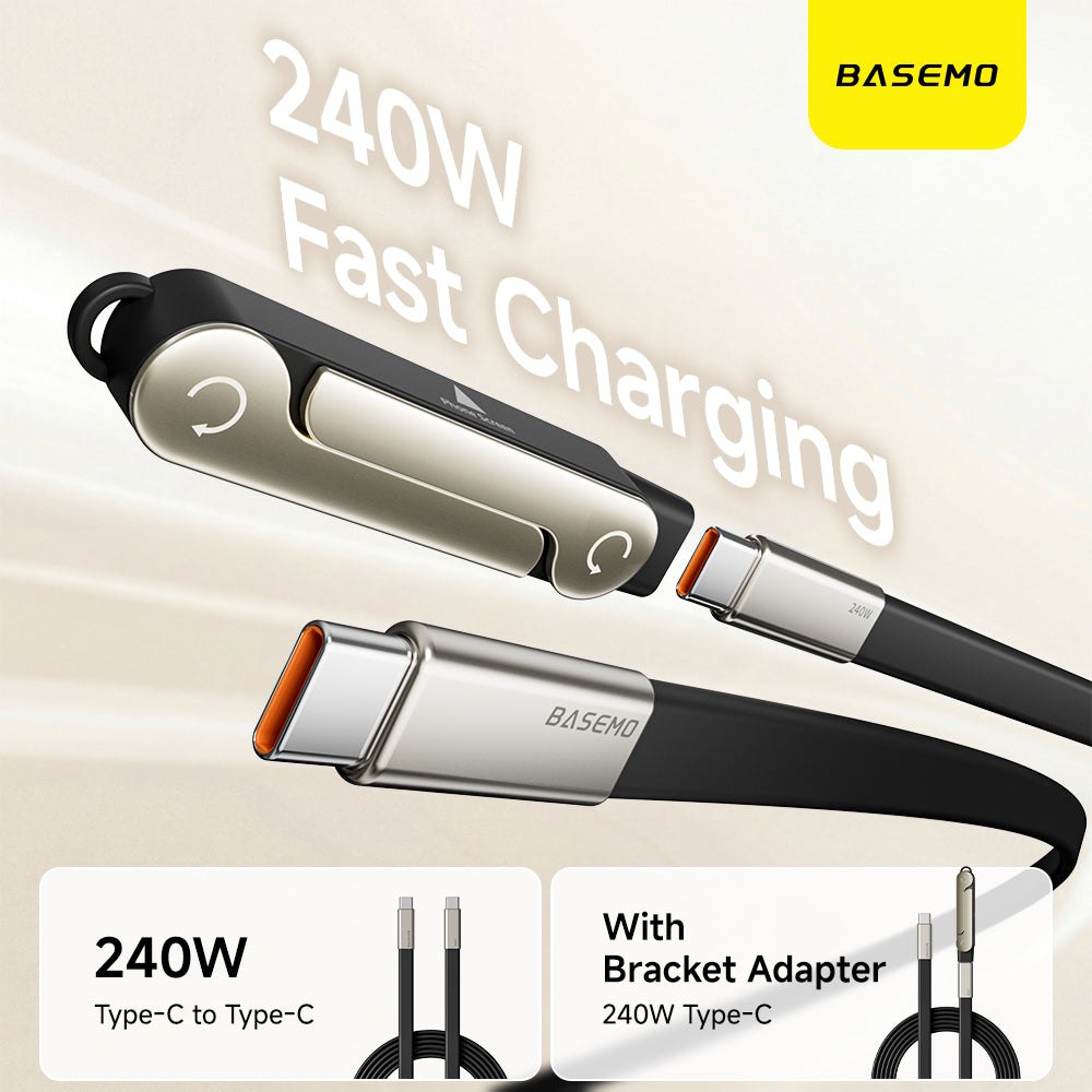 Basemo - Câble USB-C 240W avec support téléphone dissimulé