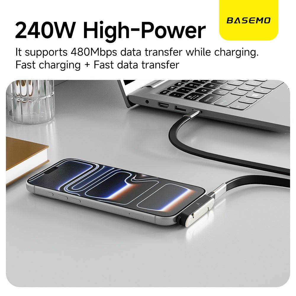 Basemo - Câble USB-C 240W avec support téléphone dissimulé
