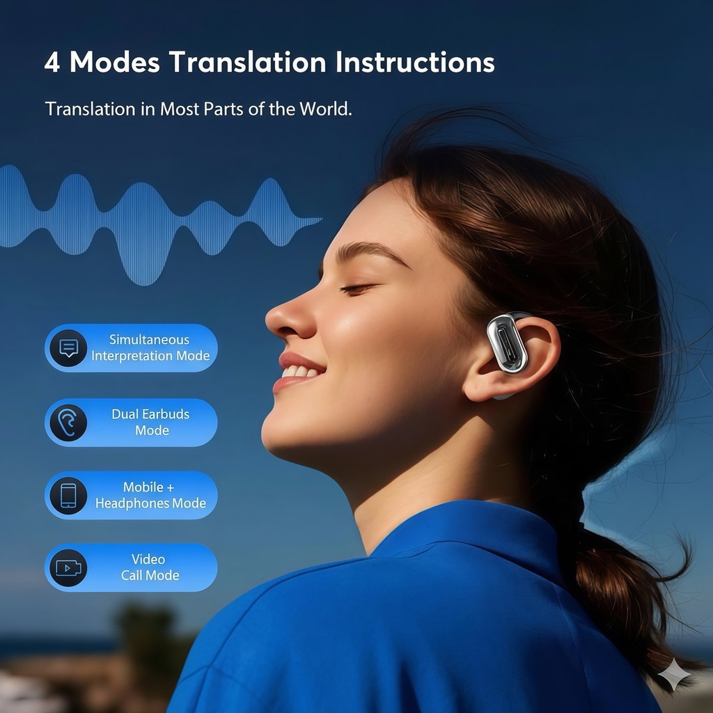 LinguaWave Pro - Écouteurs de traduction instantanée IA