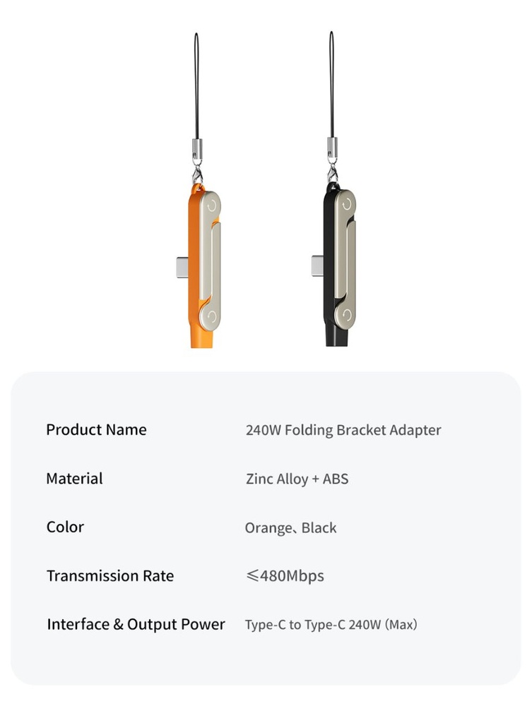 Basemo - Câble USB-C 240W avec support téléphone dissimulé