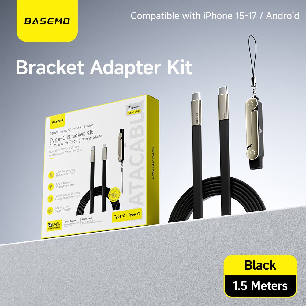 Basemo - Câble USB-C 240W avec support téléphone dissimulé