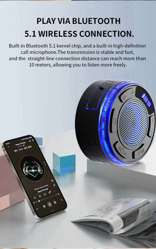 Aquro S3 Ultra - Enceinte de douche étanche IPX7 lumineuse