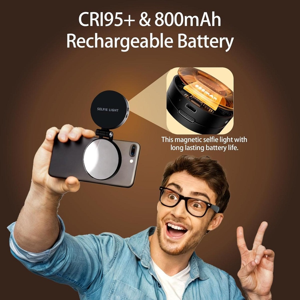 SnapLite Pro - Lumière selfie magnétique 3 en 1 avec miroir