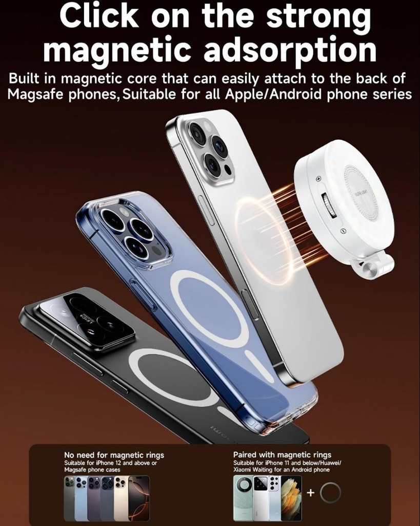 SnapLite Pro - Lumière selfie magnétique 3 en 1 avec miroir