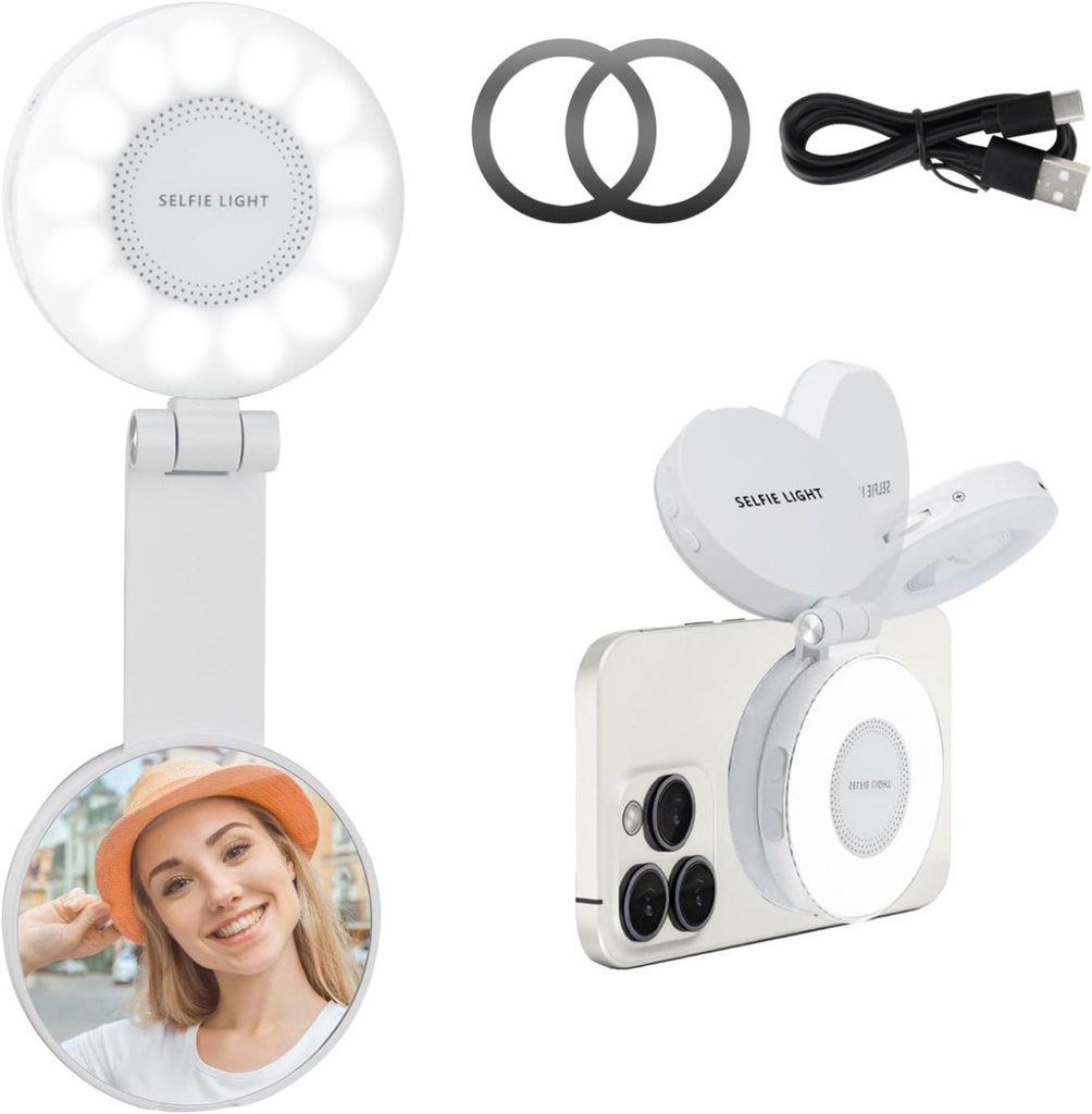 SnapLite Pro - Lumière selfie magnétique 3 en 1 avec miroir