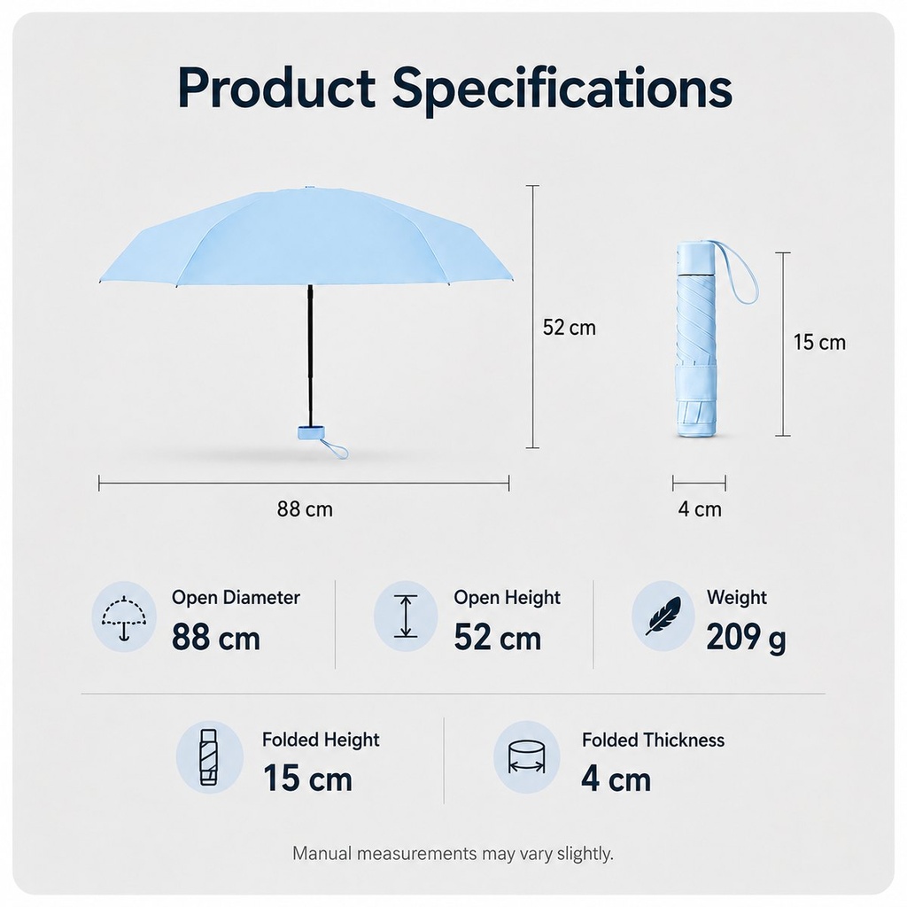 Mini parapluie ultra-plat soleil et pluie UPF 50+