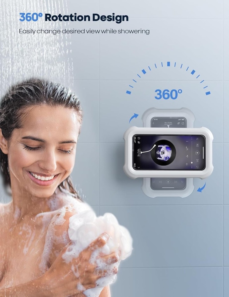 Support de téléphone étanche pour douche, rotation 480°